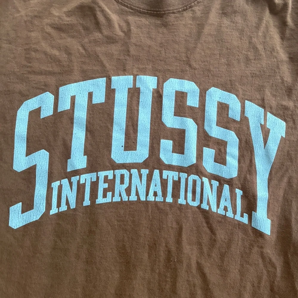 Stussy Brown Tee with Light Blue Arch Logo (Large) - Picture 2 of 3